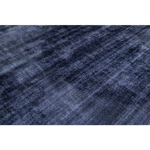 Blue Midnight Indigo Vintage Overdyed Persian Rug – Distressed Hand-Knotted Wool For Sale - Image 8 of 10