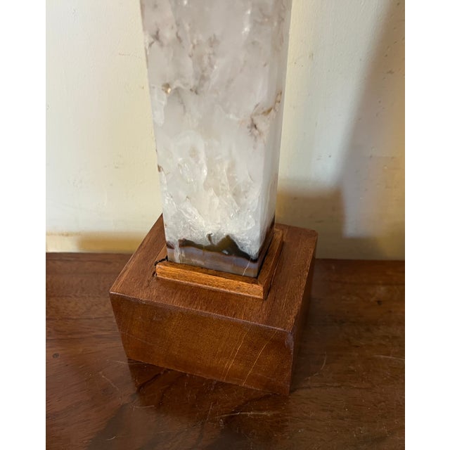 Cut and Polished Fluorspar Exotic Stone Obelisk With Custom Wood Mount For Sale In New York - Image 6 of 11