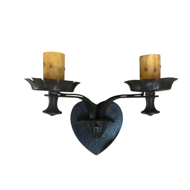 1920s Heart Shaped Double Wall Sconces Circa 1920’s - a Pair For Sale - Image 5 of 6