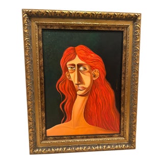 Large Cubist Portrait Oil Painting by Carlos Comesañas, 20th Century For Sale