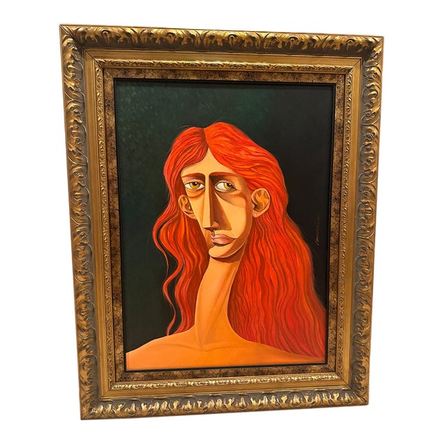 Large Cubist Portrait Oil Painting by Carlos Comesañas, 20th Century For Sale