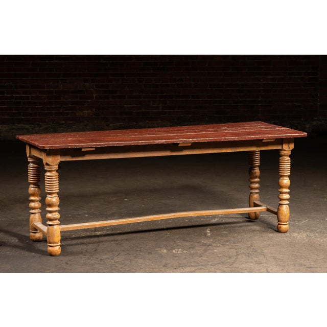American Early 20th Century Primitive Painted Pine Harvest Table For Sale - Image 3 of 10