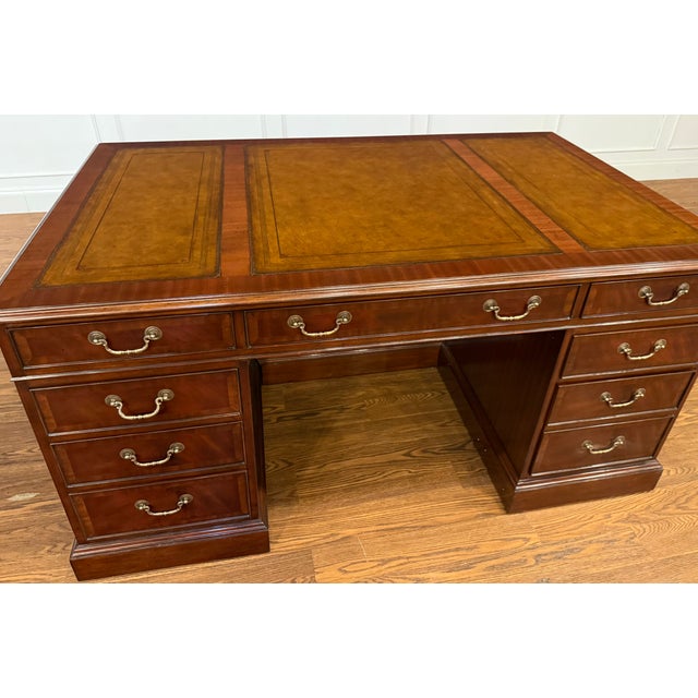 English Traditional 60 Inch Mahogany Executive Desk by Leighton Hall - Showroom Sample For Sale - Image 3 of 16