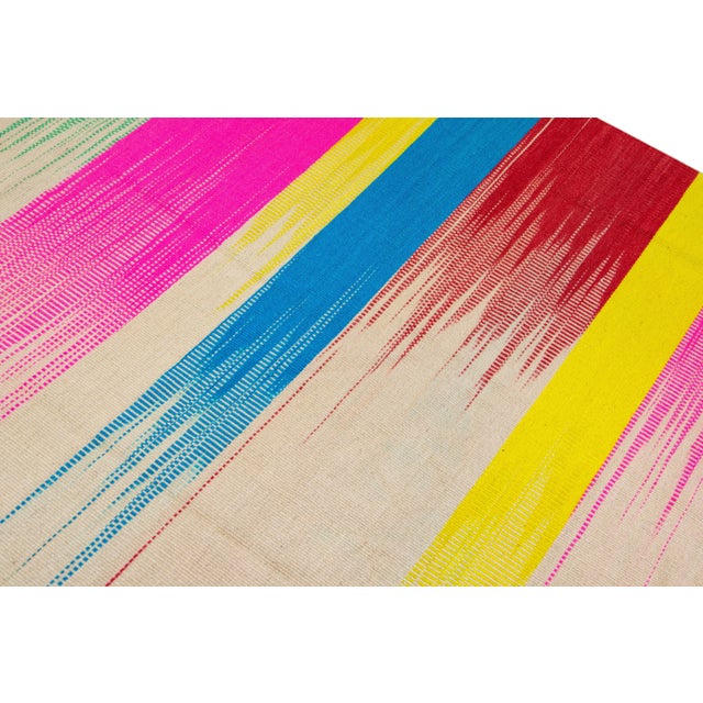 Textile Modern Kilim Flatweave Multicolor Abstract Handmade Wool Rug For Sale - Image 7 of 11