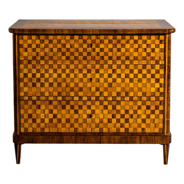 Biedermeier Chest of Drawers With Checkerboard Veneer Pattern, Germany, Circa 1830 For Sale