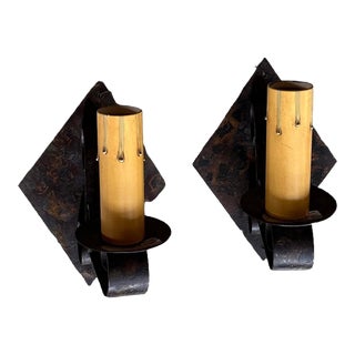 Pair of Iron Sconces in Simple Design, Circa 1920 For Sale