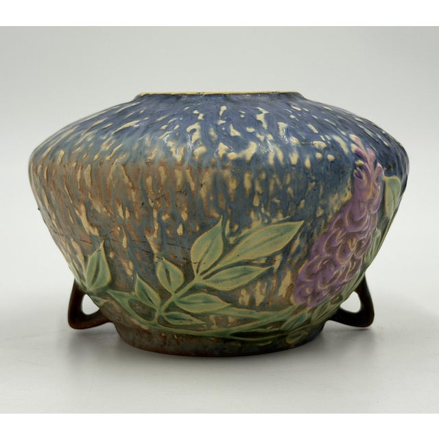 Roseville Wisteria Blue Matte Art Pottery Two-Handled Vase, 1930s For Sale In Los Angeles - Image 6 of 14