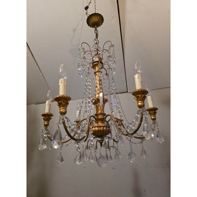1950s Genoese Chandelier in Gilded Wood and Crystals, 1950s For Sale - Image 5 of 9
