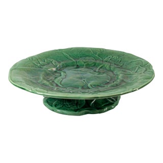 19th Century Japanese Awaji Green Crackle Glazed Compote Pedestal Plate For Sale