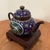 Antique Japanese Cloisonné Meiji Period Teapot Phoenix Motif, Blue Enamel Body on Wood Base For Sale - Image 12 of 12