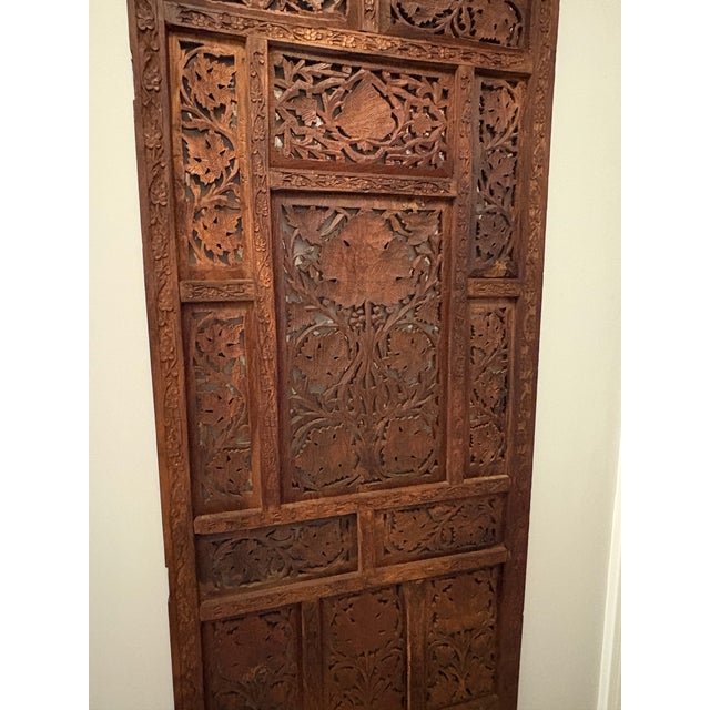 Hand-Carved Indian Teak Jali Architectural Screen Panel For Sale In Providence - Image 6 of 11