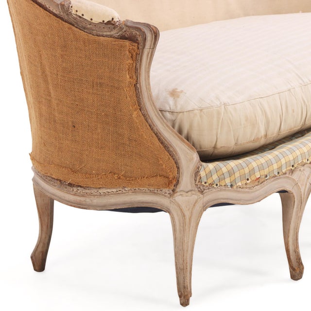 Wood French Louis XV Style Painted Six-Leg Settee, Late 19th C For Sale - Image 7 of 8