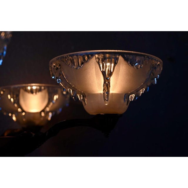 Large Art Deco Chandelier in Gilded Metal and Sandblasted Glass Ezan, France, 1930s For Sale - Image 15 of 18