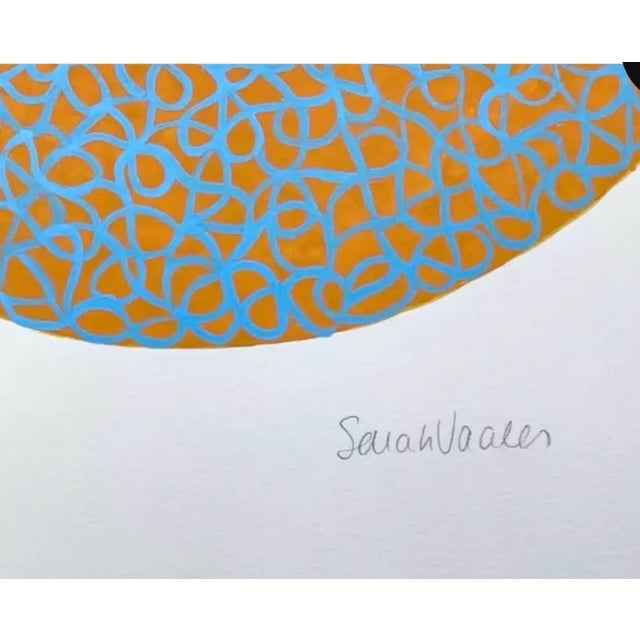 Continuous free-flowing swirls fill a perfect circle in this original, one-of-a-kind painting by Sarah Vaaler. The pale...