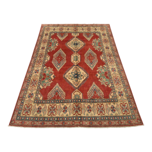 Kazak Rug 7′ X 9’3” Red Wool Tribal Hand-Knotted Oriental Carpet