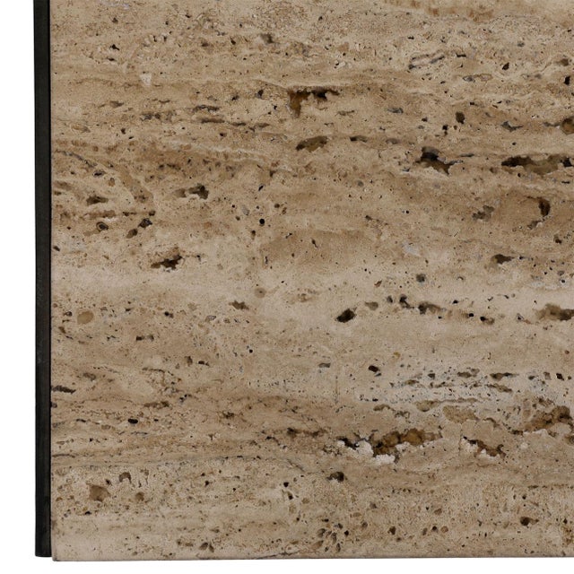 Travertine & Brass Modern Waterfall Coffee Table For Sale - Image 4 of 5