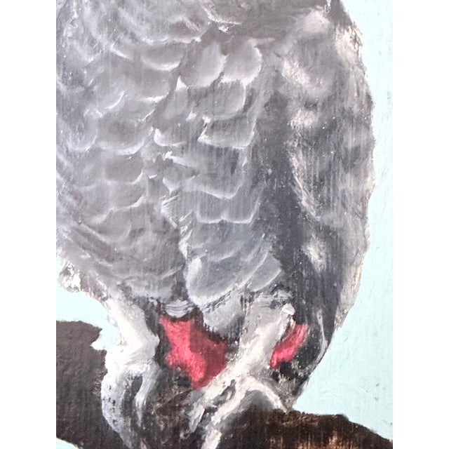 Oil Painting on Board Two Parrots on Branch in Green Lacquered Frame For Sale - Image 10 of 13