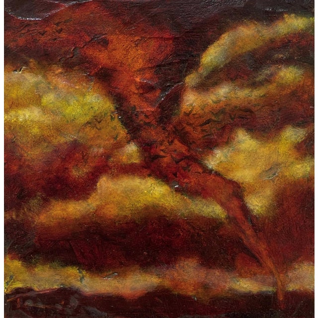 A Murder of Crows by Tammi Otis | Oil on Board Painting of crows against a dramatic sky For Sale