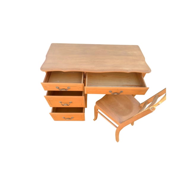 French Country Late 20th Century Vintage Ethan Allen Country French Style Desk and Chair - Set of 2 For Sale - Image 3 of 10