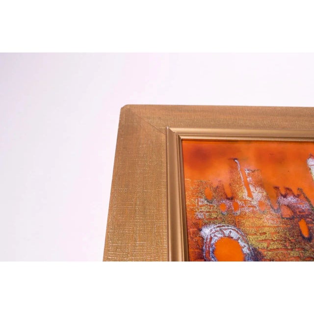 Metal Mid-Century Israeli Enamel on Copper Cityscape For Sale - Image 7 of 12