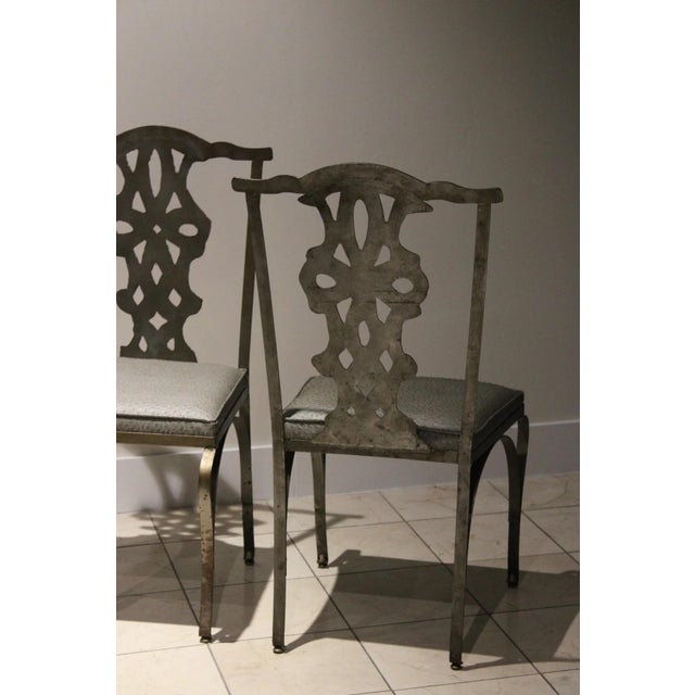 Chippendale Set of 4 of Chippendale Style Verdigris Iron Garden Chairs For Sale - Image 3 of 9