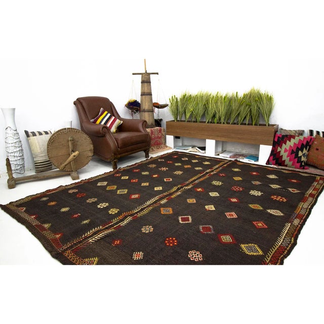 Embroidered Vintage Goat Hair Kilim Rug- 6′8″ × 8′2″ For Sale In Los Angeles - Image 6 of 7