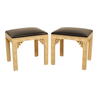 Hollywood Regency Vintage Pair Painted Chinese Chippendale Style Stools For Sale