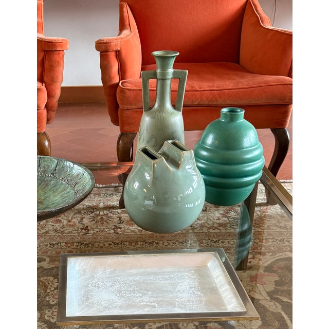 Ceramic Mid-Century Modern Green Spherical Gres Vase, Franco Bucci Italy Ca. 1970 For Sale - Image 7 of 13