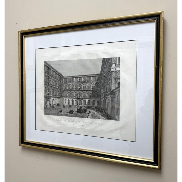 Renaissance 19th Century Engraving of the Court of San Damaso in Vatican City For Sale - Image 3 of 16