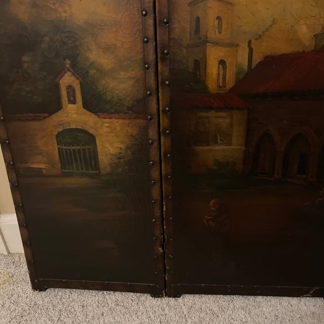 3 Panel Hand Painted Screen For Sale - Image 6 of 12