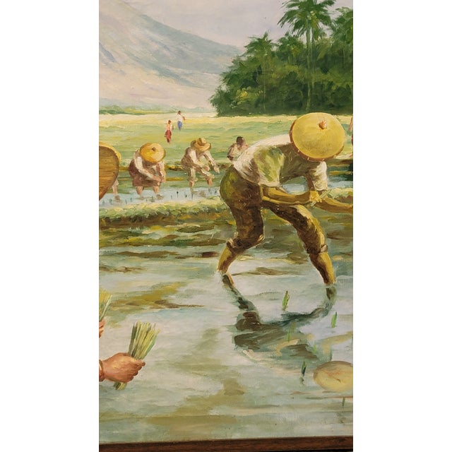1940s Fernand Amorsolo Student Painting University of the Philippines Under Occupation 1940s Planting Rice With Mayon Volcano For Sale - Image 5 of 10