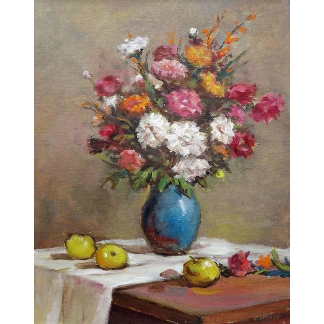 1960s Janis Lauva, Still Life with Flowers and Apples, 1964, Oil on Cardboard For Sale - Image 5 of 5