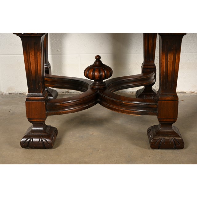 Antique Victorian Renaissance Revival Carved Mahogany Inlaid Marquetry Sideboard by Rockford Furniture, Circa 1920s For Sale - Image 13 of 18