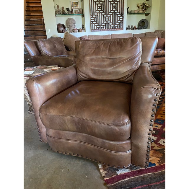 Century Furniture Camden Rustic Leather Chairs and Ottoman Chairish