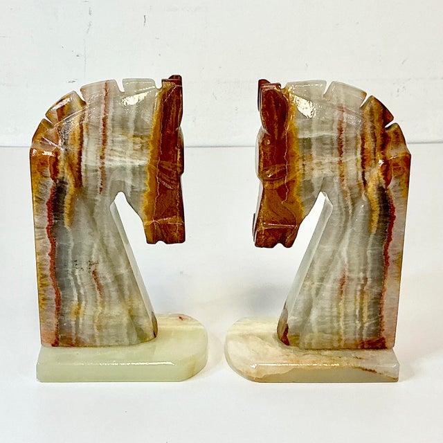 1970s Vintage Southwestern Boho Chic Italian Hand-Chiseled Onyx Marble Horse Bookends - A Pair For Sale - Image 12 of 15