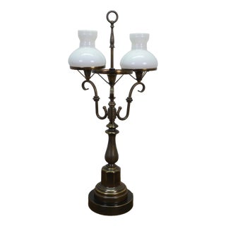 Vintage Brass 3 Light Apothecary Pharmacy Student Hurricane Lamp 28" For Sale