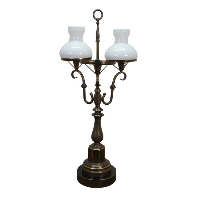 Vintage Brass 3 Light Apothecary Pharmacy Student Hurricane Lamp 28" For Sale