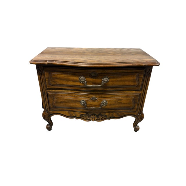 Drexel Chatillon Collection Louis XV French County Style Oak Nightstands - A Pair These petite nightstands are sure to...