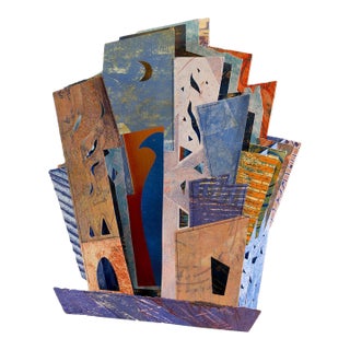 Luz Marina Ruiz "Amparo" Tunnel Book, Collagraph and Thread Paper Sculpture in Ochre, Carmel California Art, Original 13.5 X 17 Inches, 2010 For Sale