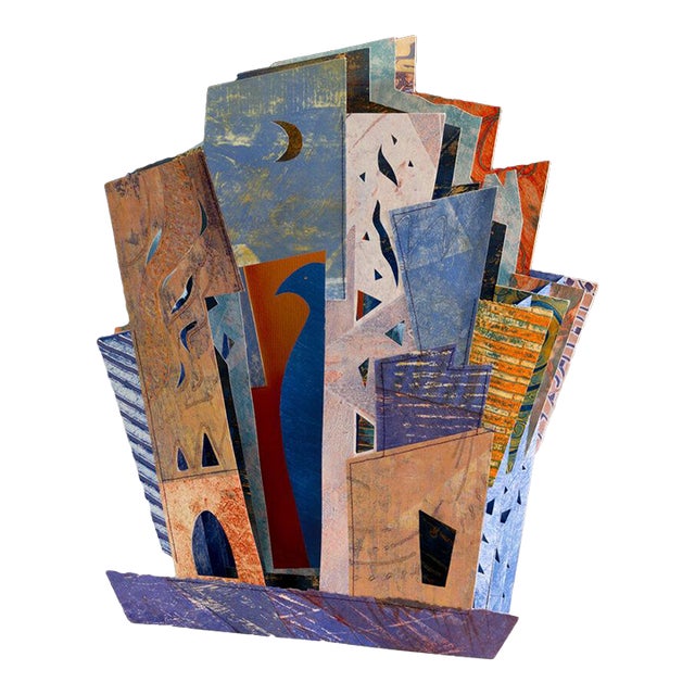 Luz Marina Ruiz "Amparo" Tunnel Book, Collagraph and Thread Paper Sculpture in Ochre, Carmel California Art, Original 13.5 X 17 Inches, 2010 For Sale