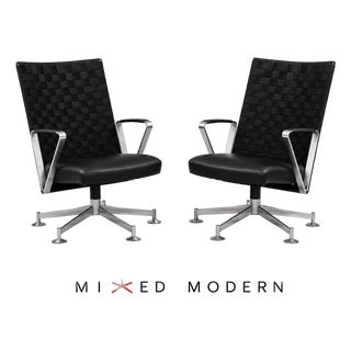Chrome and Black Leather Lounge Chairs by Davis Furniture - A Pair For Sale
