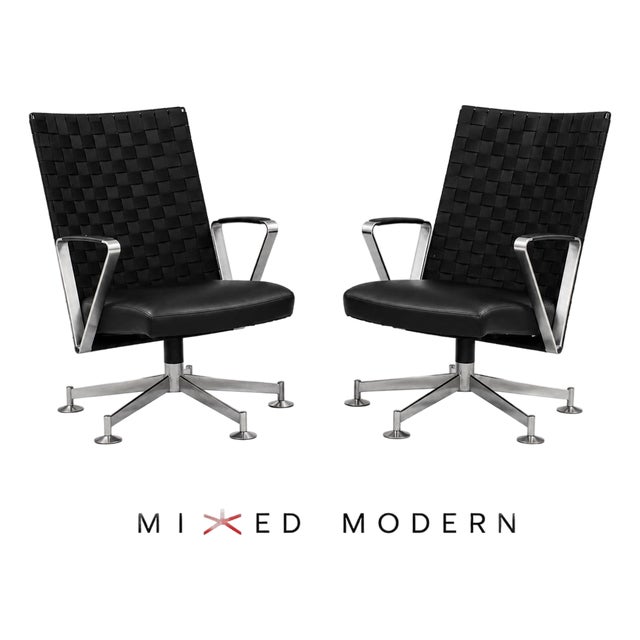 Chrome and Black Leather Lounge Chairs by Davis Furniture - A Pair For Sale