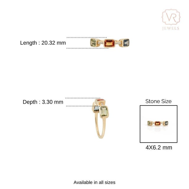 1.92ct Emerald Cut Multi Sapphire & Diamond Three Stone Ring in 14k Yellow Gold Size 5 For Sale - Image 11 of 15