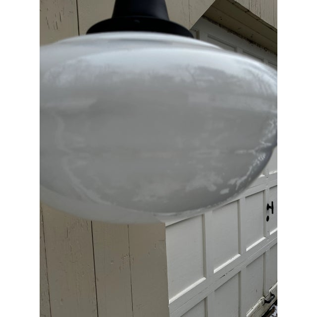 Vintage Large Schoolhouse Globe With Dark Brass Flushmount Ceiling Fixture For Sale - Image 4 of 6