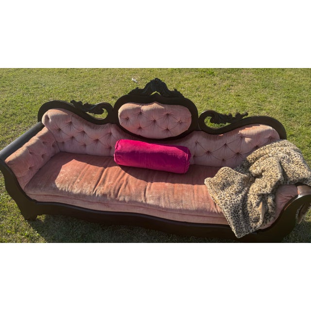 Pink Velvet Antique Victorian Sofa For Sale - Image 6 of 9