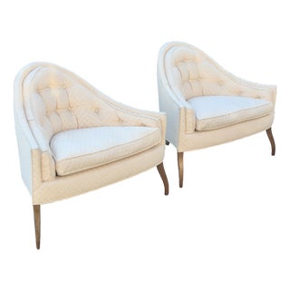 Mid Century Modern Pearsall Style Low Tufted Three Legged Triangle Lounge Chairs - A Pair For Sale