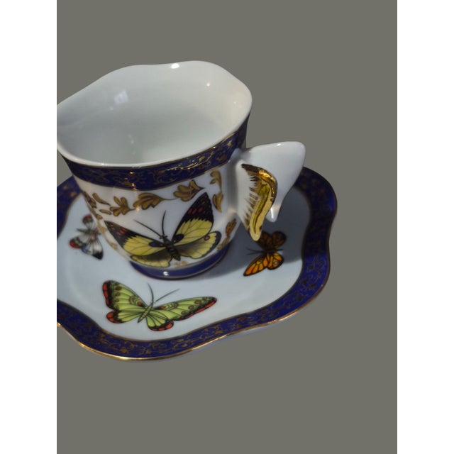 Traditional Late 20th Century Pair Formalities by Baum Brothers Porcelain Butterflies Demi-Tasse Cup & Saucer For Sale - Image 3 of 7