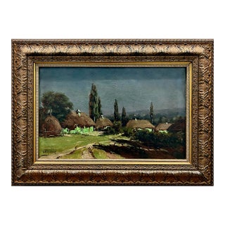 19th-Century Nocturne Landscape With Thatched-Roof Cottages For Sale