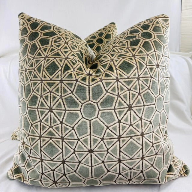 Pollack & Ass. "Crosscut Plush" in Herb 22" Pillows-A Pair For Sale - Image 4 of 4