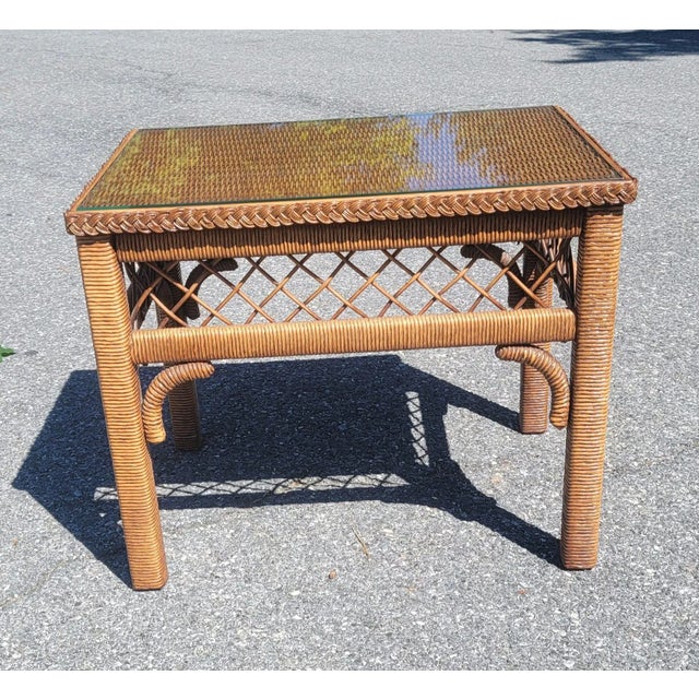 Henry Link Boho Chic Wicker, Rattan and Glass Top Side Table For Sale In Washington DC - Image 6 of 11